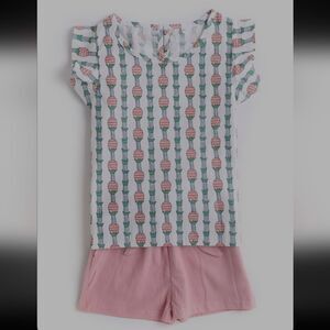 Girls Size 4/5Y Pink Pineapple Ruffle Short Sleeve & Shorts Outfit